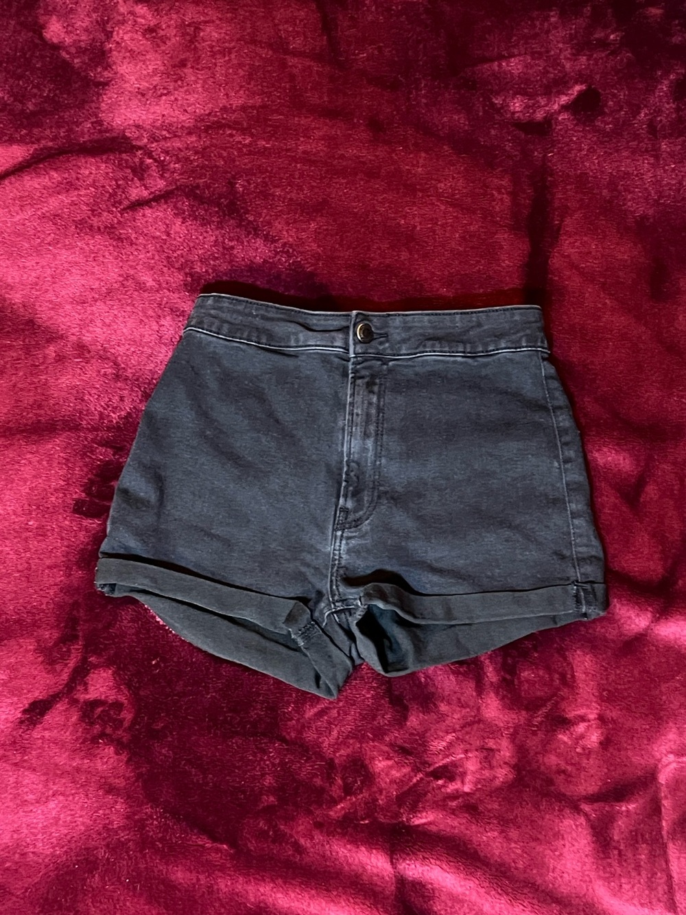 BERSHKA High-Waist Black Denim Shorts
